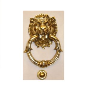 battiporta leone in ottone con anello ornato - lion knocker with ornate ring